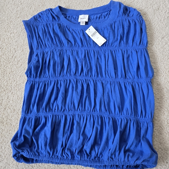 NWT Maeve Anthropologie Women's Blue Tiered Smocked Bubble Tee Size XS-M - Picture 3 of 7